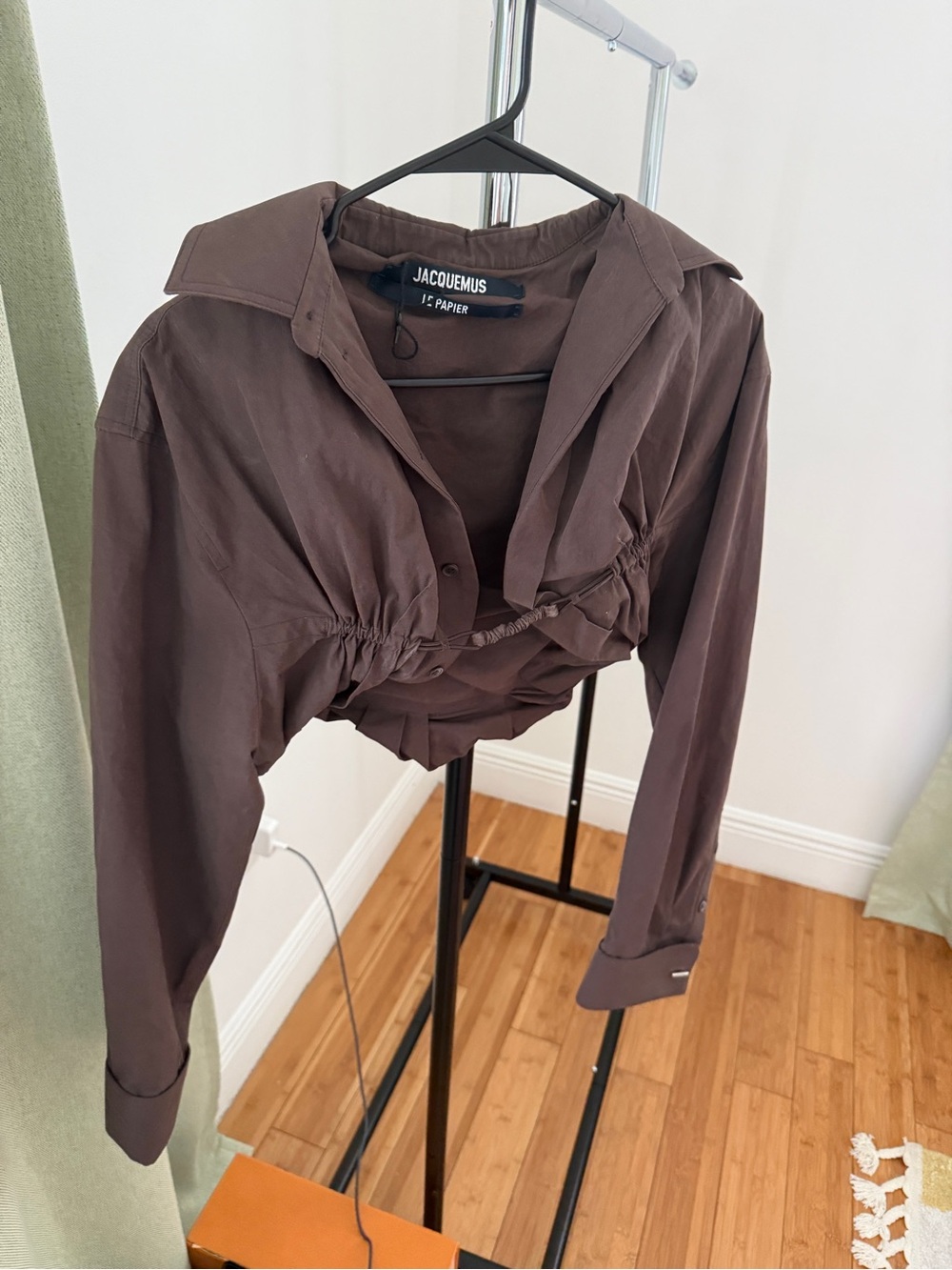 Jacquemus Chocolate Brown Cropped Drawstring Shirt